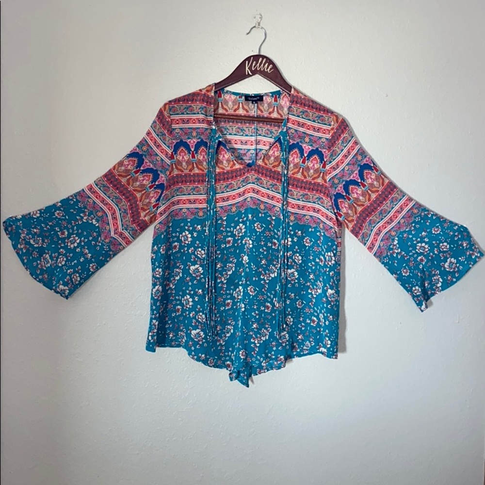 Tolani silk blouse with tassel detail